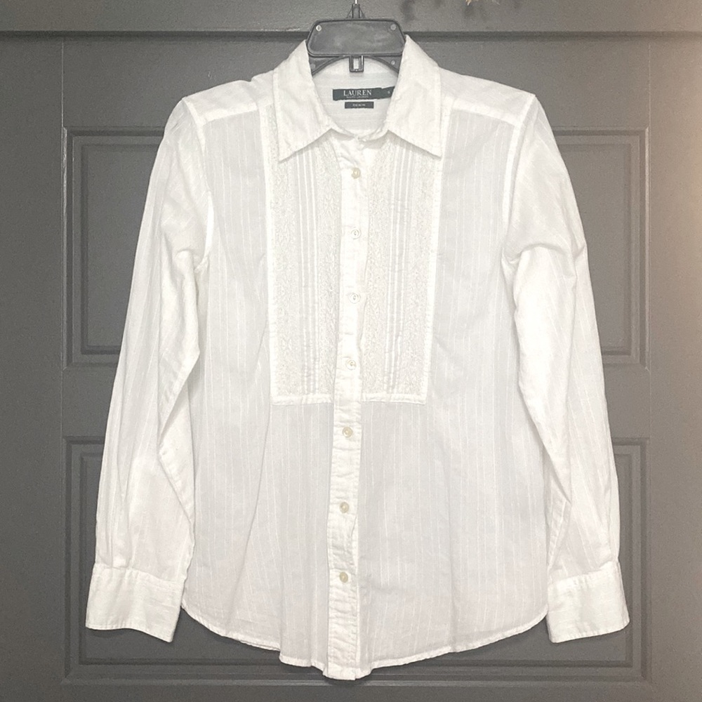 Final price 🔥Lauren Ralf Lauren Denim Cotton Lace Detailed White Shirt, size S